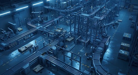 Futuristic Automated Warehouse A 3D Render of a Complex and Efficient Logistics System