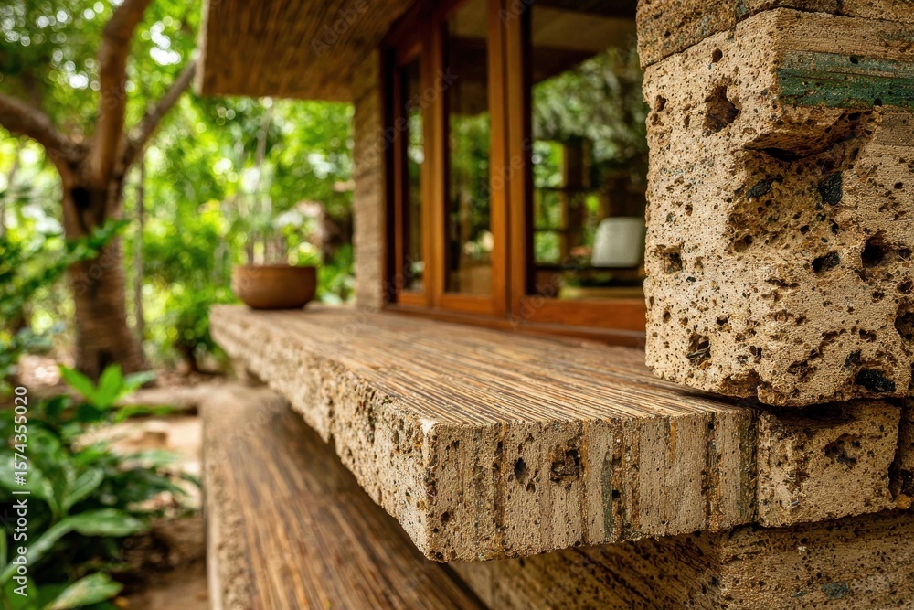 Poster close up of textured stone building on transparent background, architecture