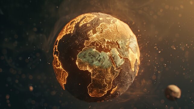 global warming digital infographic, futuristic data overlay, satellite imagery digital planet earth with glowing data continents