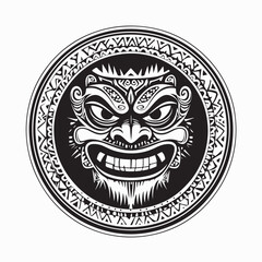 Tiki Masks Hawaiian Tribal Totem Faces vector on white background.