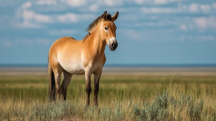 A horse standing in a grass 