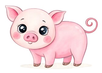 Naklejka premium A cute pink piglet stands with a happy smile