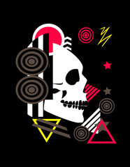 Robot Skull with Geometric Shapes, Art deco. Vector illustration