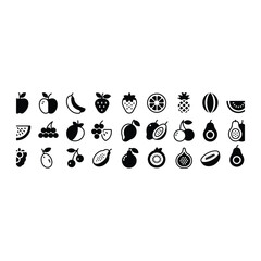 Fototapeta premium Collection of illustrated black and white fruits icons perfect for health and dietary designs