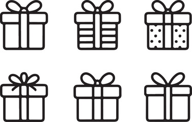 Gift box Silhouette vector set, christmas gift box with ribbon