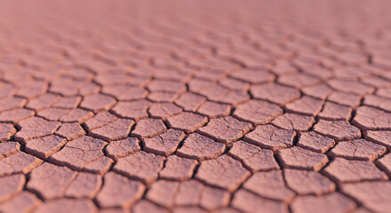 An expansive view of dry, cracked earth with a reddish hue, creating a textured background that represents drought, aridity, and climate impact.
