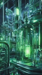 Green hydrogen production facility, futuristic equipment, clean energy, futuristic green industrial biotechnology reactor