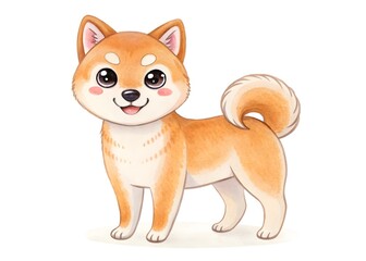 A cute shiba inu puppy standing on a white background