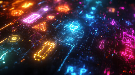 Obraz premium Perspective neon field radiating purple and pink high resolution picture