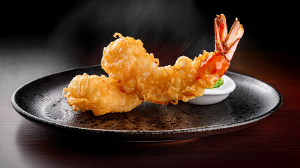 Photorealistic Close-up: Perfectly Deep-Fried Shrimp Tempura with Crispy Batter

