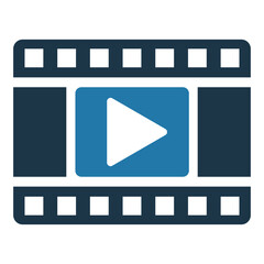 Fototapeta premium Blue play button on film strip video media