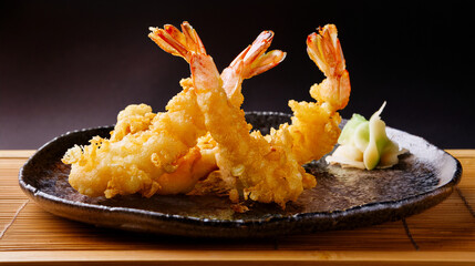 Photorealistic Close-up: Perfectly Deep-Fried Shrimp Tempura with Crispy Batter


