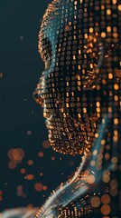 3d ai human made of data streams and pixels, futuristic digital person composed of tech particles