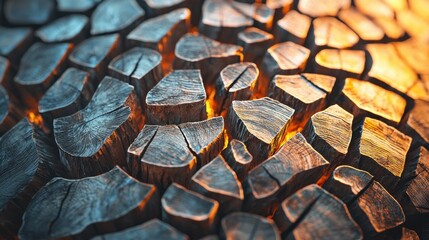 Cracked, glowing wood mosaic