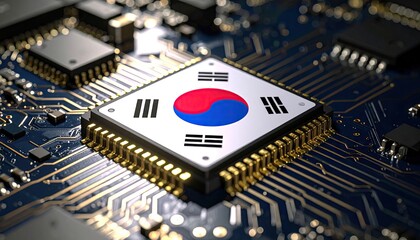 Circuit board with South Korean flag on a chip