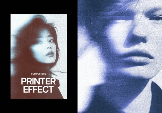 Retro Broken Printer Poster Effect Mockup
