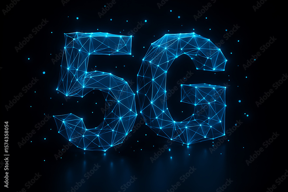Poster futuristic glowing 5g digital network made of polygon mesh and bright lines innovative concept of wi
