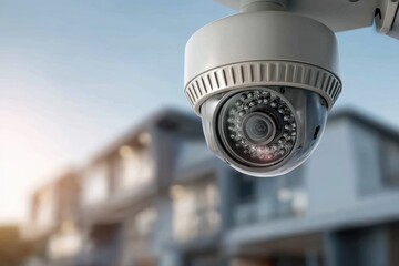 Obraz premium Security camera isolated on transparent background, dome surveillance system.