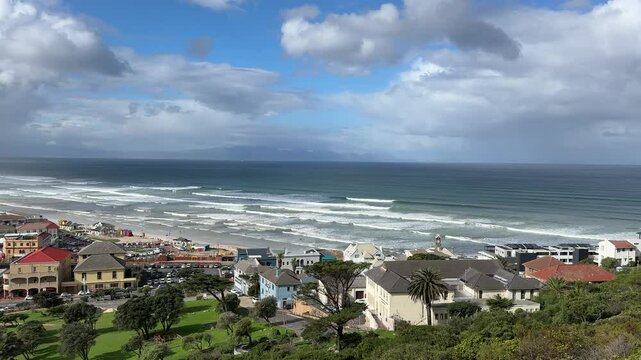 The view from Boyes drive overlooking Muizenberg and False Bay, near Cape Town, South Africa.