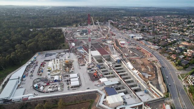 Drone view looking towards the intersection of Bulleen and Manningham Roads during construction of the North East Link project inJuly 2025, Victoria, Australia.