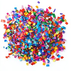 colorful confetti circle mix on white background, scattered colorful confetti, isolated on white background pile of shiny round confetti in assorted colors