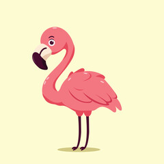 cute pink cartoon flamingo vector character for clipart