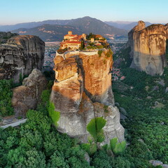 Monastery of the Holy Trinity in Meteora, the most famous monastery, known from the James Bond movie - in 1:1 format for social media
