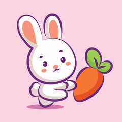 cute rabbit and carrot character is smile vector design for clipart