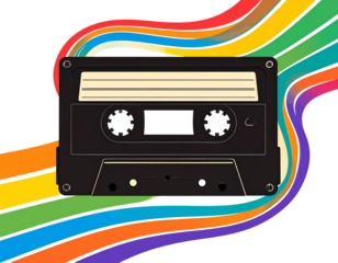 Retro Cassette Tape with Rainbow Trails – 80s Vibe 