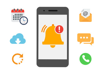 Alert notification with exclamation sign on the smartphone screen stock illustration