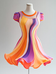 Vibrant Multicolored Dress on Mannequin with Flowing Design