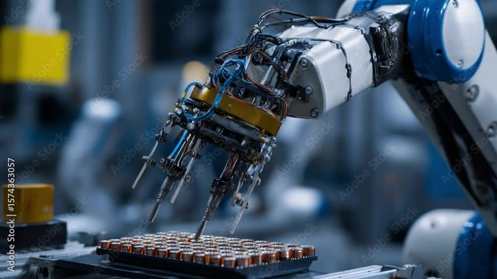 Poster robotic precision in automation: a close-up shot showcases the meticulous work of a robotic arm, its