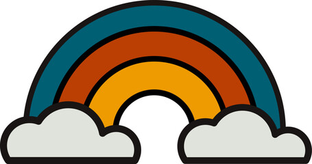 Stylized Colorful Rainbow Arch with Fluffy Clouds Illustration