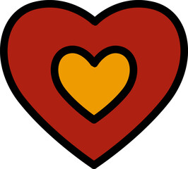Vector Red Heart with Inner Orange Heart Icon Illustration