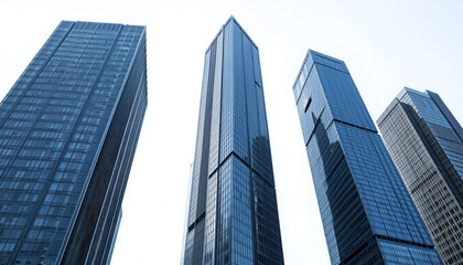 Obraz premium Modern glass office buildings and skyscrapers reflect the blue sky in a vibrant Moscow cityscape
