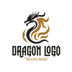 Majestic Black Dragon with Gold Fire Logo for Mythical Branding and Powerful Identity
