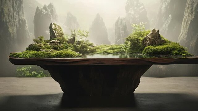 Floating Island: Serene Miniature Landscape with Water and Greenery
