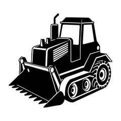 Illustration of a black and white bulldozer with a front end loader