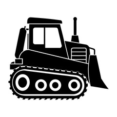 Illustration of a black bulldozer with tracks and a visible blade side