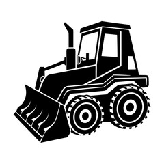Illustration of a black bulldozer with a large front loader shovel