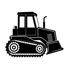 Illustration of a black bulldozer with tracks and a front loader blade