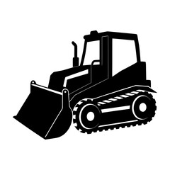 Illustration of a black bulldozer on a split white and black background
