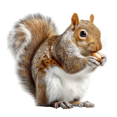Fototapeta premium Cute squirrel eating nut wildlife animal rodent nature outdoor furry isolated on transparent background 