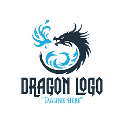 Fiery Black Dragon with Blue Fire for Fantasy and Iconic Branding Identity
