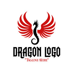 Obraz premium Iconic Black Dragon with Red Expanding Wings Logo for Modern Fantasy Branding 