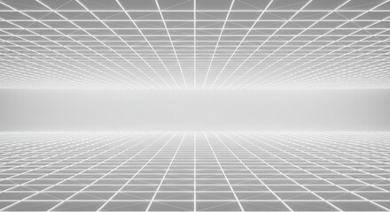 Futuristic Virtual Reality Grid Tunnel with Bright Light in Center