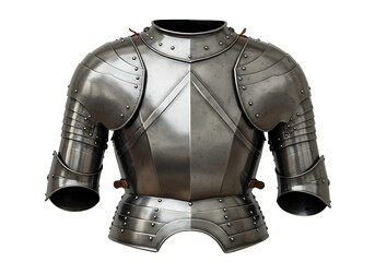 Silver metal knights armor is shown against a black backdrop