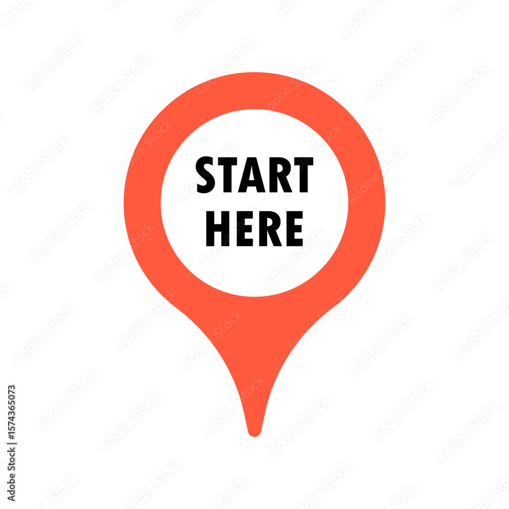Poster map pin with start here location pointer vector icon
