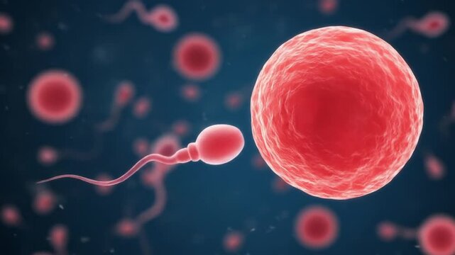 Illustration of human egg and sperm fertilization process