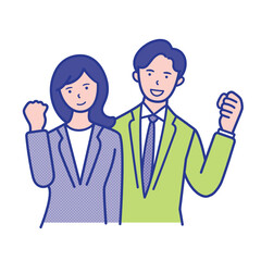 ガッツポーズをするスーツ姿の20代〜40代男女